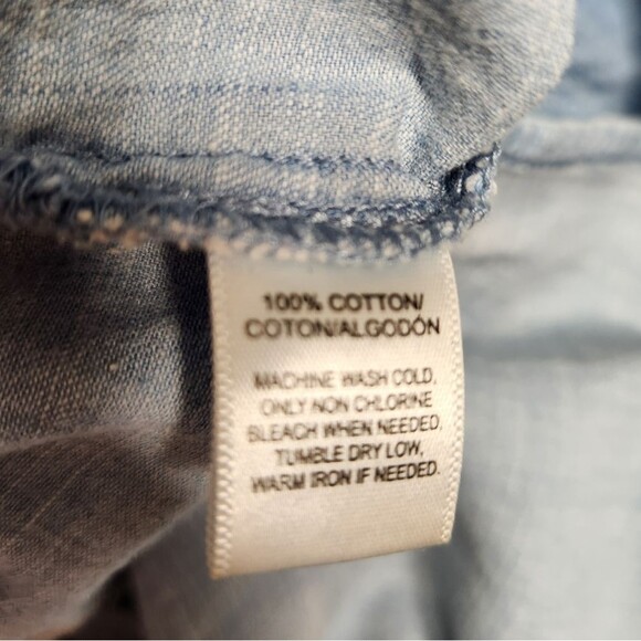 LOFT Denim Shirt Burnout Cotton Grunge Long Sleeve Western Preppy Blue‎ Boho S - Picture 11 of 11